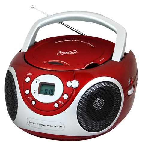 Supersonic 97083948M Portable Audio System CD Player with AUX Input & AM/FM Radio- Red