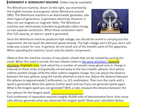 Solved EXPERIMENT 4: WIMSHURST MACHINE (Video may be | Chegg.com