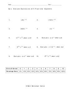 Fractional Exponents Worksheet for 9th Grade | Lesson Planet