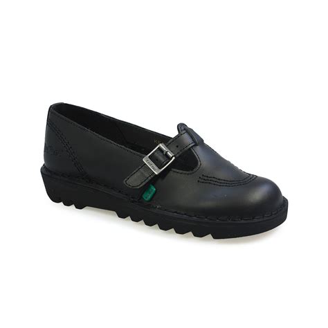 Kickers Kick Lo TW Black Leather Womens Girls School Buckle Shoes Size 3 - 8 | eBay