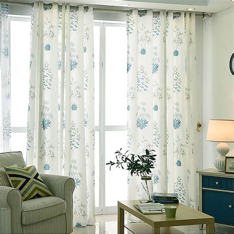 Blue Leaf White Curtains Living Room Ceiling Drapes 2 Panels – Anady Top