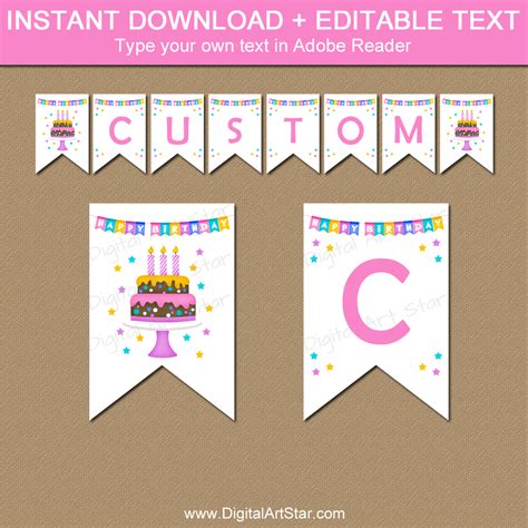 Girl Birthday Banner - Birthday Cake Spacer Banner Printable - Digital ...