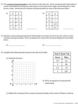 Proportional Relationships Discovery Worksheet by Free to Discover