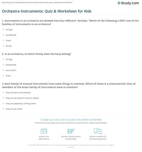 Orchestra Instruments: Quiz & Worksheet for Kids | Study.com