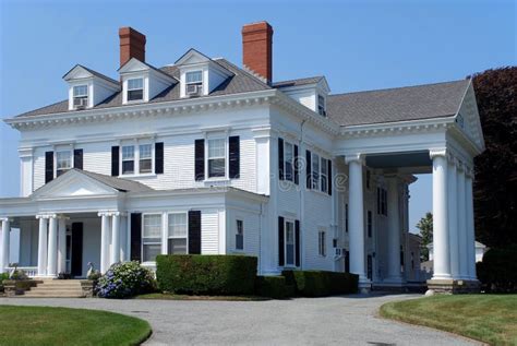 Large White House with Columns Stock Photo - Image of landscaping ...