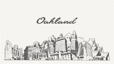 Premium Vector | Oakland skyline, california, usa, hand drawn vector ...