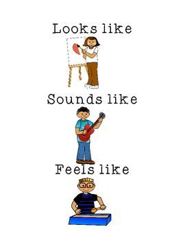 Looks like, Sounds like, Feels like: poster and worksheet | Teacher favorite things, Responsive ...