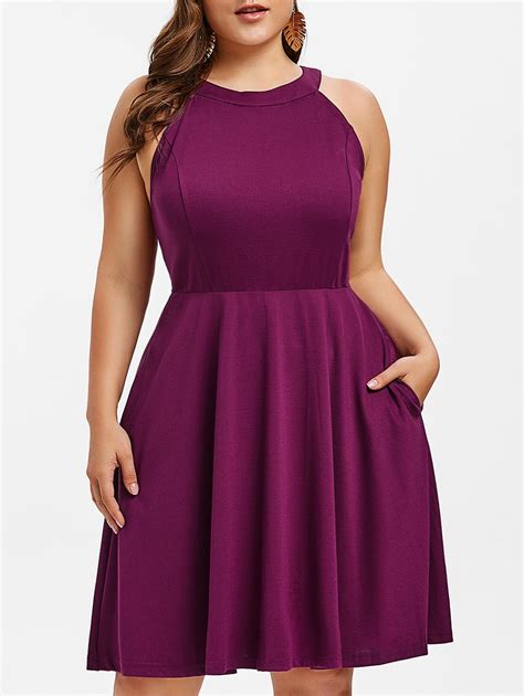 [42% OFF] Round Neck Plus Size Fit And Flare Dress | Rosegal