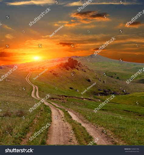 Mountain Road On Sunset Background Stock Photo 103681706 : Shutterstock