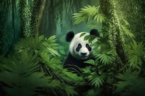 Premium AI Image | Cute panda in tropical forest