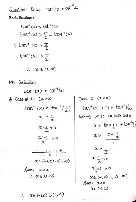 trigonometry - Solving $\tan^{-1}x > \cot^{-1}x$ - Mathematics Stack ...