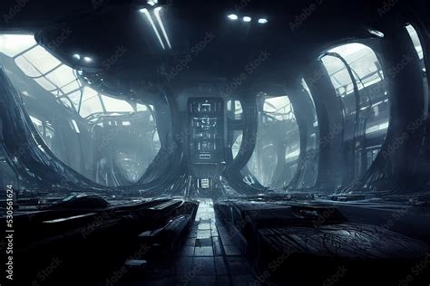 interior of large alien spaceship, digital art, background Stock Illustration | Adobe Stock