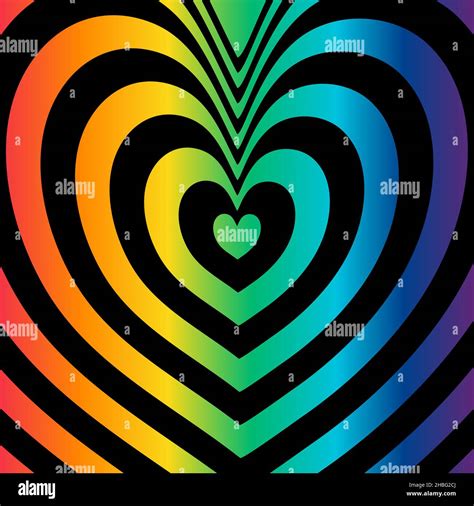 Abstract optical illusion background with a heart. Black and rainbow ...