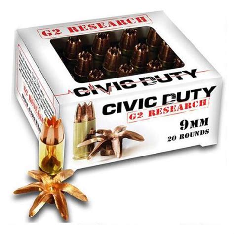 G2 Research Civic Duty, 9mm, SCHP, 100 Grain, 20 Rounds - 672702, 9mm ...