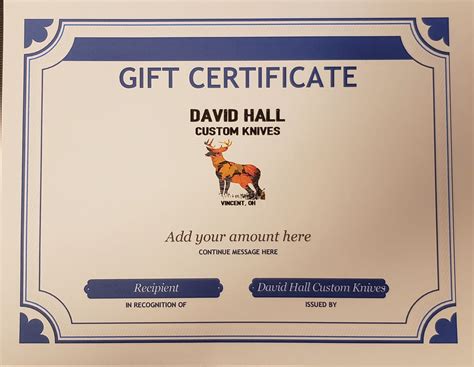 Custom Knife Gift Certificate — David Hall Custom Knives