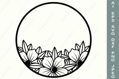 Floral wreath svg, Circle frame svg, Round flower border dxf | Circle frames, Floral wreaths ...