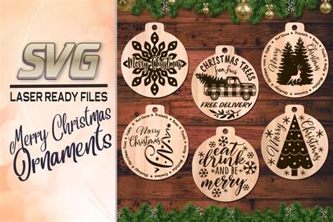 Merry Christmas Tree Ornament SVG Bundle Glowforge Files (881692) | Illustrations | Design Bundles