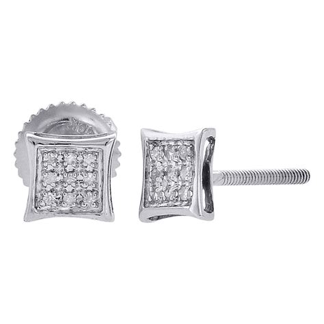 10K White Gold Round Diamond Earrings Mens Ladies Pave Set Kite Stud 1/ ...