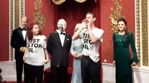 Just Stop Oil protesters smear King Charles III waxwork with chocolate cake | UK News | Sky News