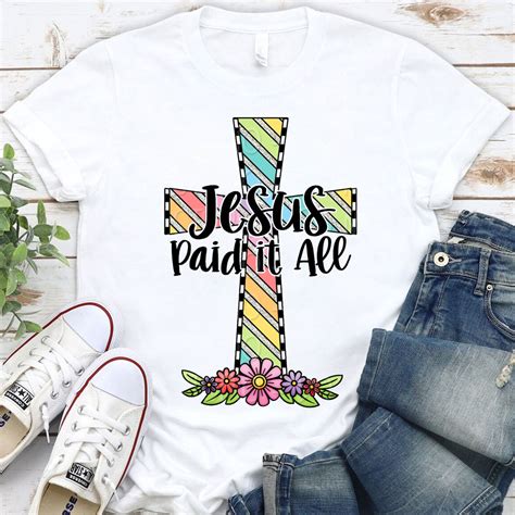 Jesus Paid It All Cross with Flowers Easter Shirt Sale-GuidingCross