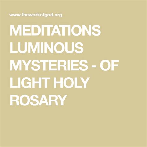 MEDITATIONS LUMINOUS MYSTERIES - OF LIGHT HOLY ROSARY | Mystery of light, Holy rosary, Rosary