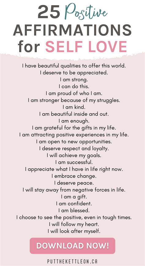 25 positive affirmations for self love free printables – Artofit