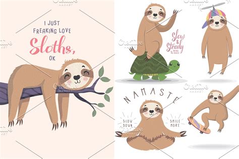 Cute sloth vector set.Cartoon animal | Pre-Designed Photoshop Graphics ...