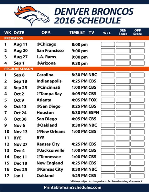 Printable Nfl Schedules