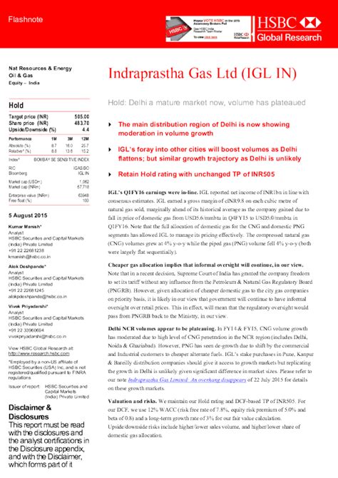 INDRAPRASTHA GAS LTD（IGL.IN）：控股：德里成熟的市场现在已经达到了高原