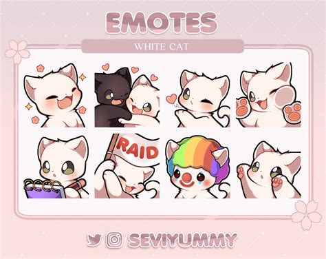 Cute White Cat Emotes twitch/discord Kawaii Kitty Neko - Etsy UK