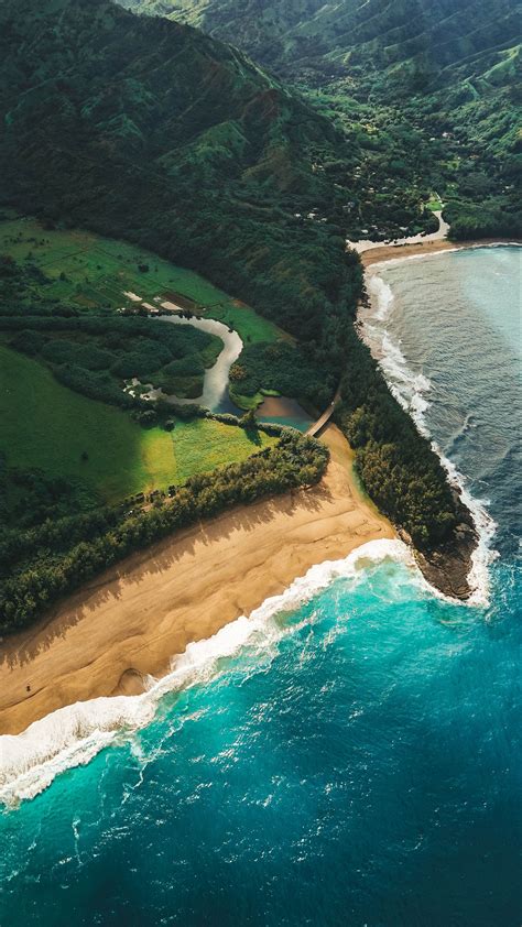 Download wallpaper 2160x3840 ocean, beach, aerial view, kauai, hawaii samsung galaxy s4, s5 ...