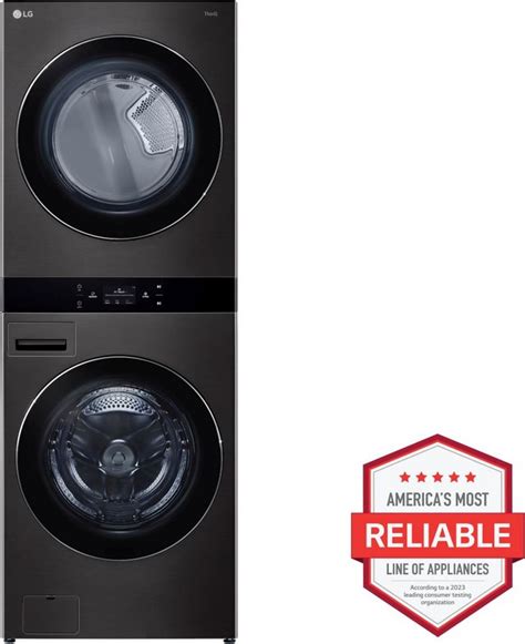 LG 5.0 Cu. Ft. Washer, 7.4 Cu. Ft. Dryer Black Steel Stack Laundry ...