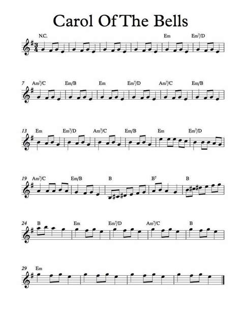 Free Sheet Music for Carol of the Bells (Traditional). Enjoy! | Sheet music, Clarinet sheet ...