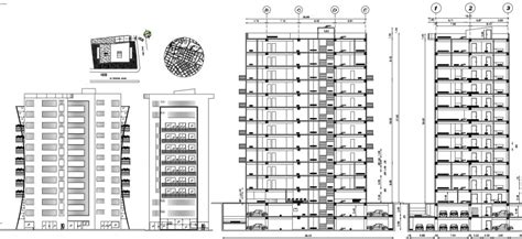 High rise multi-purpose building elevations and sections drawing details dwg file - Cadbull