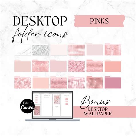 Desktop Icons Pink, Aesthetic MacBook Folders, Glitter Desktop Icons ...