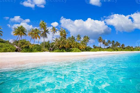 Maldives island beach. Tropical landscape of summer scenery, white sand ...