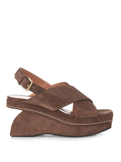 Lyst - Marni Suede Wedge Sandals in Brown