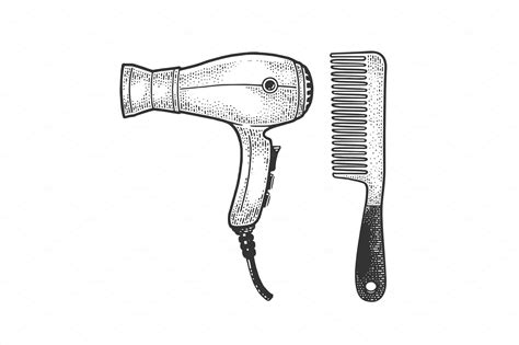 hair dryer and comb sketch vector | Graphic Objects ~ Creative Market