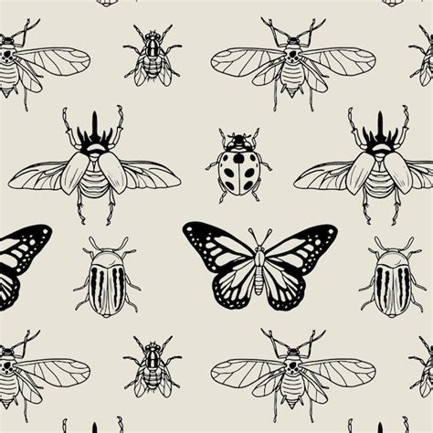 Premium Vector | Insects pattern black and white