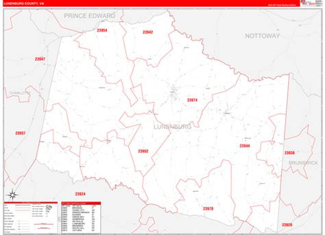 Lunenburg County, VA Zip Code Wall Map Red Line Style by MarketMAPS ...