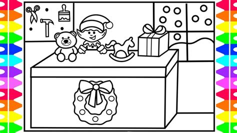 How to Draw Santa's Workshop| Cute Christmas Elf | Elf Making Toys ...