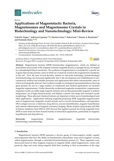 (PDF) Applications of Magnetotactic Bacteria, Magnetosomes and Magnetosome Crystals in ...