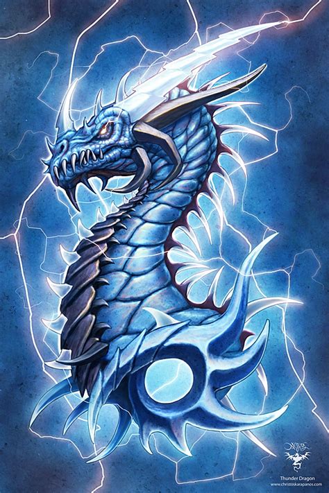 a blue dragon with lightning in the background