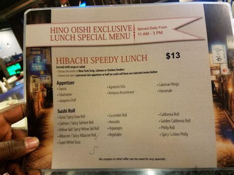 Menu at Hino Oishi restaurant, Carmel