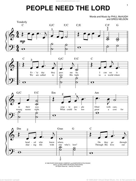 Green - People Need The Lord for piano solo (big note book) interactive ...