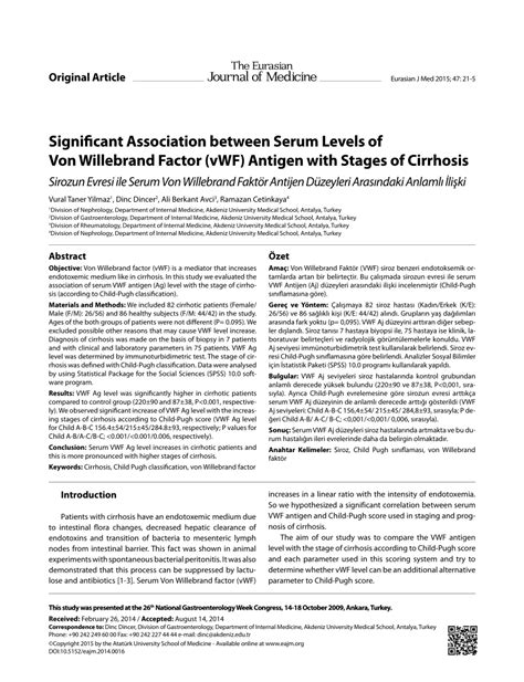 (PDF) Significant Association between Serum Levels of Von Willebrand ...