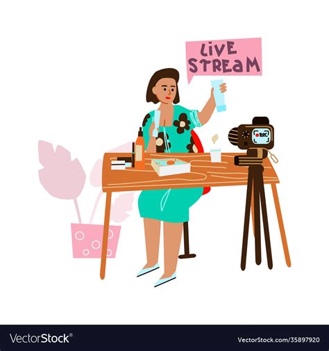 Live streaming cartoon woman recording video Vector Image