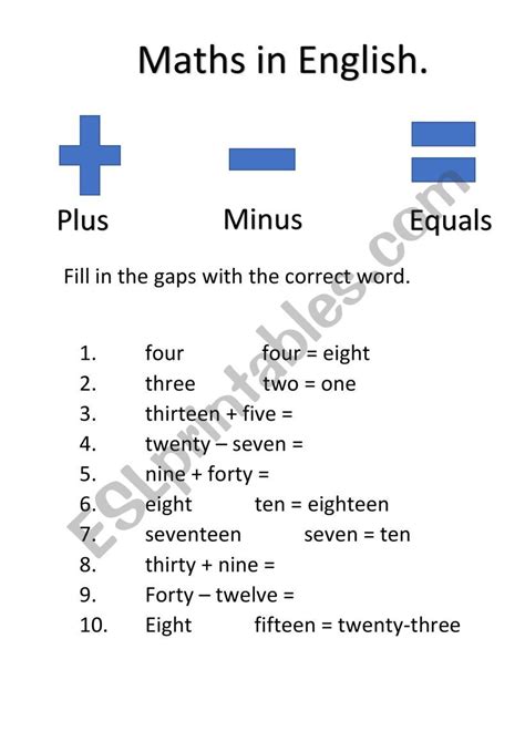 Maths in English - ESL worksheet by las93