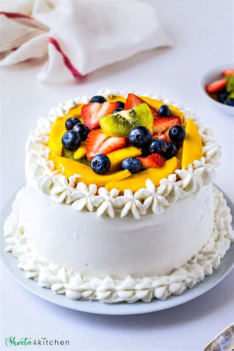 Vanilla Sponge Cake with Whipped Cream and Fruits - Shweta in the Kitchen