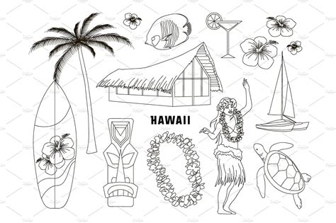 Hawaiian, Hawaii Set | Graphic illustration, Illustration design, Hawaiian